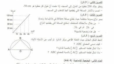 موضوع الرياضيات لشهادة التعليم الابتدائي 2017